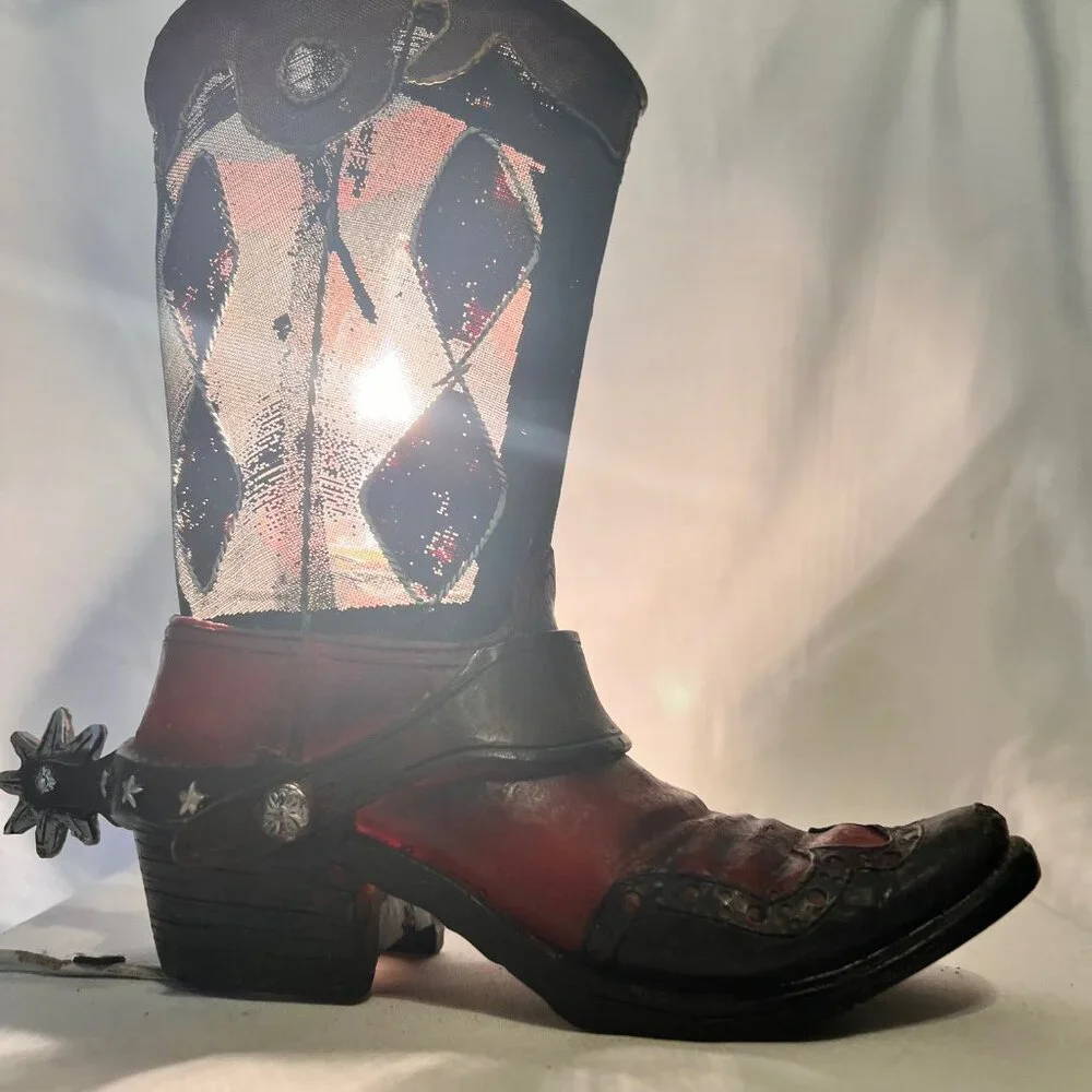 Western Cowboy Boot Nightlight Accent Country Decor-Spur-Steal/Breakable-Bl./Red